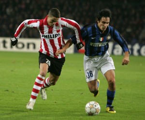 during the UEFA Champions League Group G match between PSV Einhoven and Inter Milan at the Philips Stadium on December 12, 2007 in Eindhoven, Netherlands.