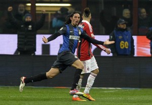 during the Serie A match FC Internazionale Milano and AC Milan at San Siro Stadium on February 24, 2013 in Milan, Italy.