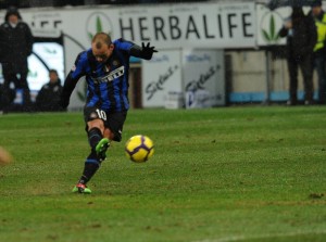 during the Serie A match between Inter Milan and Siena at Stadio Giuseppe Meazza on January 9, 2010 in Milan, Italy.